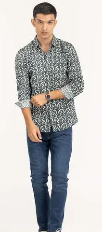 Green Printed Casual Shirt